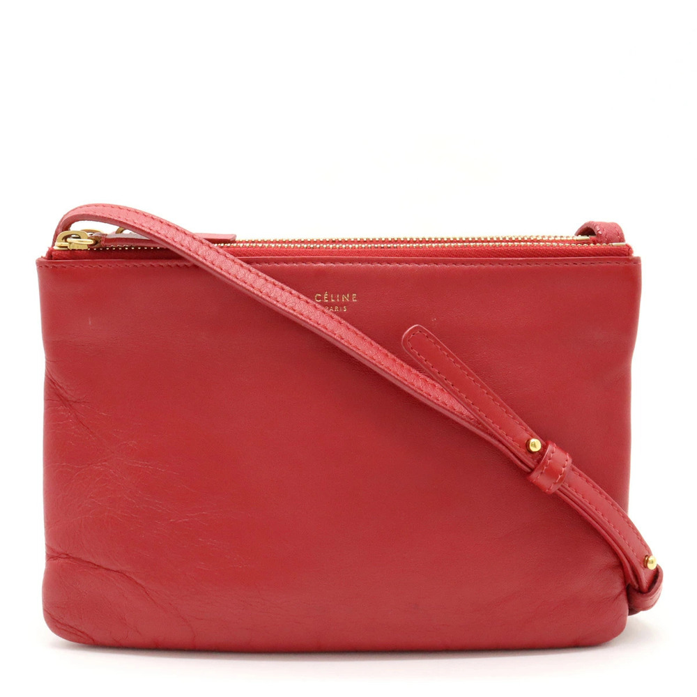 Celine Trio Crossbody Bag Lambskin Leather Red